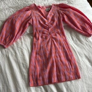 The tiny big sister Pink and Purple Puff Sleeve Dress